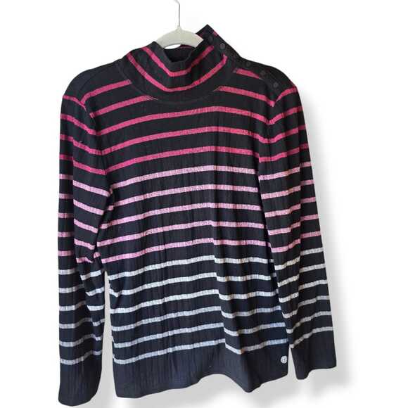 Talbots Sweaters - Talbots Multicolor Striped Sweater Pullover XL Purple Lightweight Mock Neck